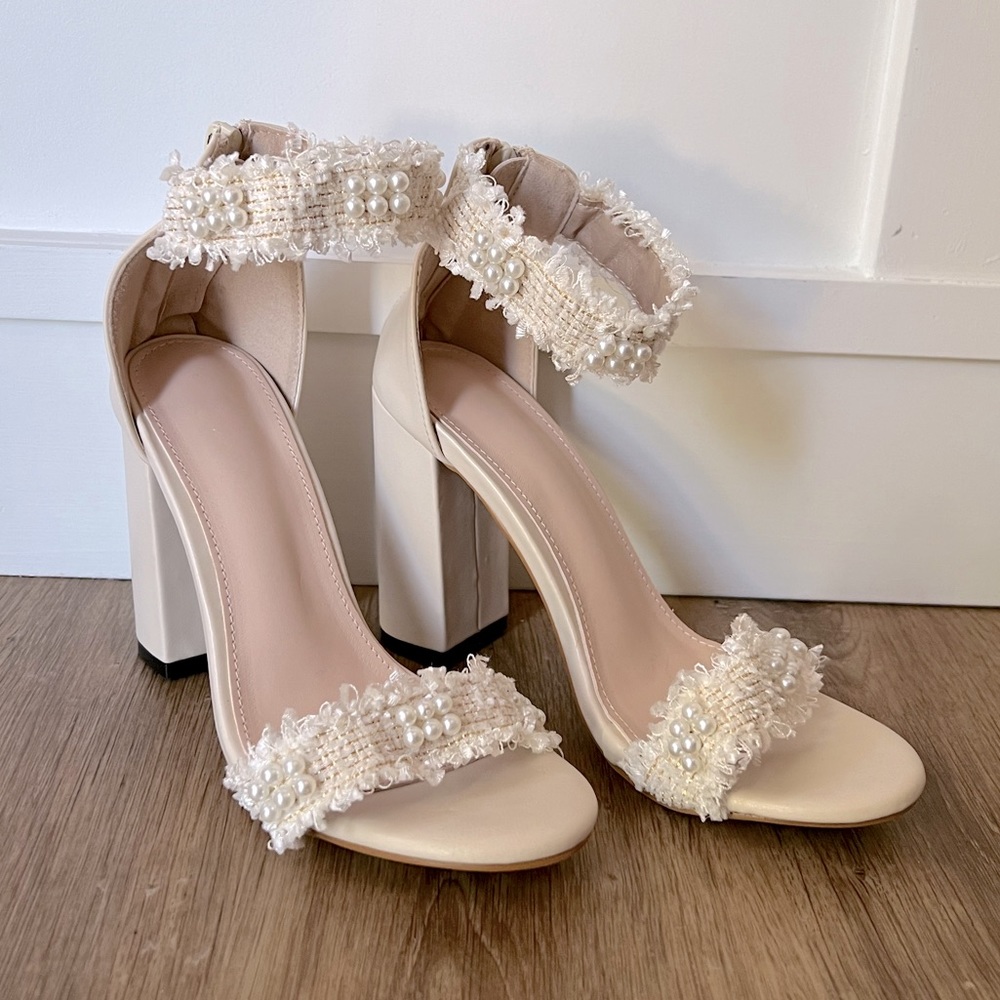 Off White Beaded Heels - Never Worn